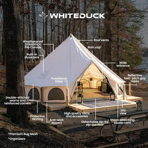 WHITEDUCK Avalon Canvas Bell Tent - Luxury All Season Tent for Camping & Glamping Made from Premium & Breathable 100% Cotton Canvas w/Stove Jack, Mesh Wall Tent Decor, Canvas Tent Camping Glamping, Tent Living Full Time, Canvas Tent Living, Bell Tent Interior Ideas, 20 Person Tent, Amazing Tents, Bell Tent Interior, Teepee Outdoor