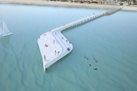 Wave design wins St Kilda jetty ideas competition | ArchitectureAU Jetty Design Architecture, Jetty Design, Boat Architecture, St Kilda Beach, Water Pavilion, Waterfront Architecture, Beach Architecture, Portuguese Architecture, Water Architecture