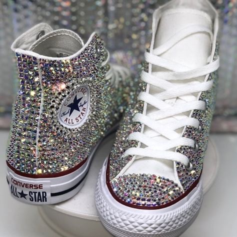 Rhinestones Converse, Bling Converse Shoes, Bedazzled Converse, Sparkly Converse, Rhinestone Converse, Bedazzled Shoes Diy, White Converse Shoes, Blue Quinceanera, Bedazzled Shoes