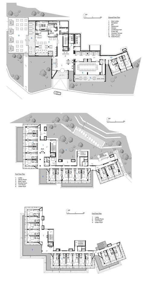 Slope Hotel Architecture, Mountain Resort Design Plan Layout, Lobby Resort Design, Mountain Hotel Architecture Plan, Resort Plans Architecture, Resort Lobby Plan, Hotels Floor Plans, Resort Admin Block Plan, Resort Hotel Design Architecture Plan