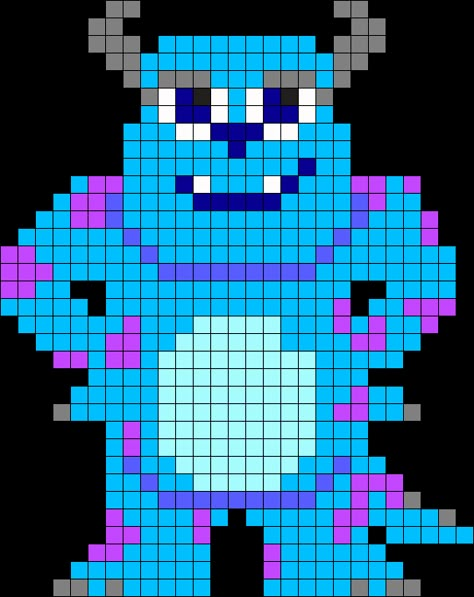 Sully Perler Bead Pattern | Bead Sprites | Characters Fuse Bead Patterns Sully Perler Bead Patterns, Sully Pixel Art, Pixel Art Disney Characters, Monsters Inc Pixel Art, Sully Perler Beads, Monsters Inc Perler Beads, Character Perler Bead Patterns, Stitch Perler Bead Pattern, Perler Bead Patterns Disney