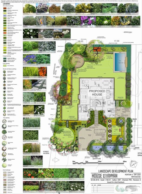 Modern Residential Landscape Development Plan Site Development Plan, Site Plan Design, Landscape Architecture Plan, Porcelain Paving, Landscape Design Drawings, Landscape Architecture Drawing, Garden Plan, Planting Plan, Permaculture Design