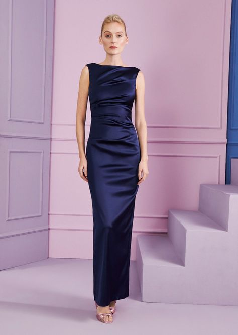 Evening Dress Tonya2 Elegant Bias-cut Modal Satin Evening Dress, Elegant Long Dresses, Brides Mom Dress, Dresses Elegant Long, Navy Long Dress, Long Fitted Dresses, Talbot Runhof, Dark Blue Dress, Fitted Midi Dress