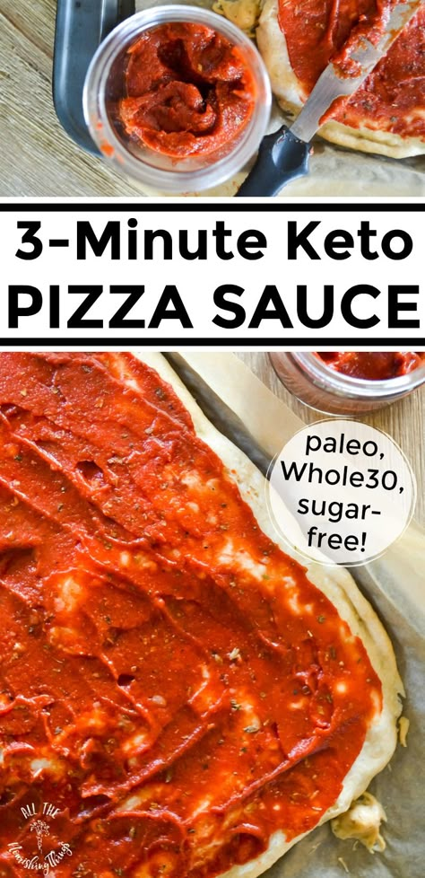 Save lots of money and avoid the refined oils and added sugars in store-bought pizza sauce. Whip up this easy, sugar-free pizza sauce in just 3 minutes! Works for paleo, keto, Whole30, Trim Healthy Mama, and gluten-free lifestyles! #allthenourishingthings #pizzasauce #sugarfree #nosugaradded #homemadepizza #ketopizza #whole30pizza #paleopizza Keto Pizza Sauce, Paleo Pizza, Keto Sauces, Pizza Sauce Recipe, Pizza Sauce Homemade, Boiled Egg Diet Plan, Keto Pizza, Healthy Pizza, Low Carb Pizza