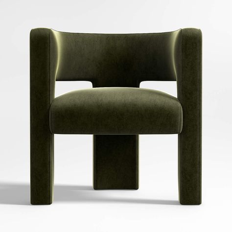 Sculpt Velvet Accent Chair | Crate and Barrel Cb2 Chair, Velvet Green Chair, Black Accent Chairs, Olive Green Chair, Green Accent Chairs, Foyer Chair, Green Velvet Chairs, Unique Dining Chairs, Accent Dining Chairs