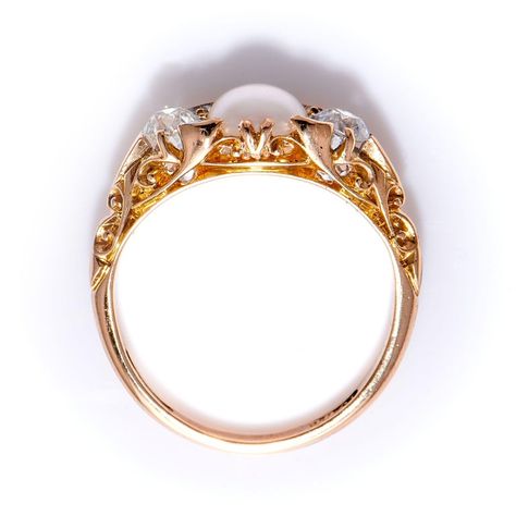 Antique Victorian 18 Carat Yellow Gold, Natural Pearl and Diamond Half Hoop Ring at 1stdibs Natural Pearl, Pearl Diamond, Antique Rings, Natural Pearls, Hoop Ring, Antique Victorian, Cocktail Rings, Right Hand, Engagement Wedding