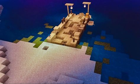 Minecraft Dock Cottagecore, Minecraft Dock Aesthetic, Boat Racks Minecraft, Minecraft Boat Docs, Minecraft Dock Ideas Aesthetic, Minecraft Fishing Dock Aesthetic, Fishing Area Minecraft, Minecraft Dock Design Aesthetic, Minecraft Boat Dock Ideas