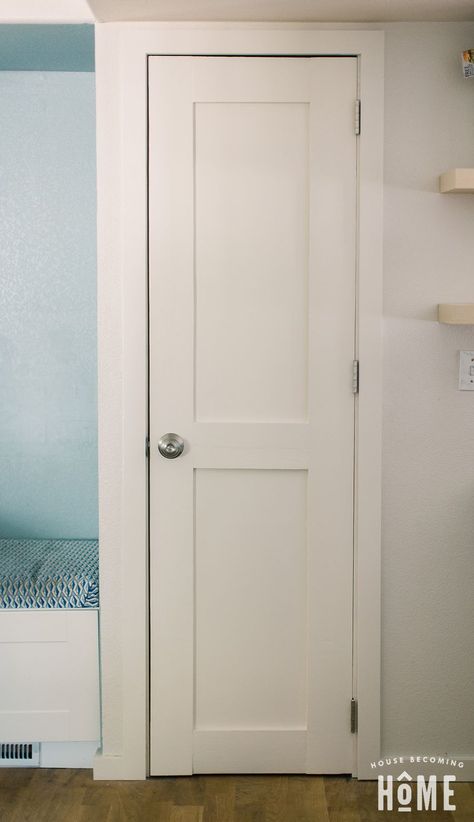 Learn how to build a DIY two panel shaker style solid core door with this step-by-step tutorial. Use off-the-shelf materials from the home store! Shaker Closet Doors, Two Panel Doors, Diy Interior Doors, Shaker Cabinet Doors, Building A Door, Black Interior Doors, Door Plan, Make A Door, Double Door Design