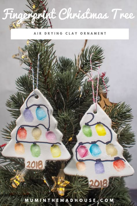 Fingerprint Christmas Tree, Fingerprint Christmas, Air Drying Clay, Hadiah Diy, Christmas Crafts For Gifts, Preschool Christmas, Toddler Christmas, Christmas Crafts For Kids, Baby Crafts