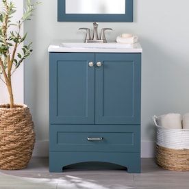 Blue Bathroom Cabinet Ideas, Half Bath Vanity, Powder Room Redo, Navy Bathroom, 24 Inch Bathroom Vanity, Blue Bathroom Vanity, Shaker Vanity, Admiral Blue, Cultured Marble Vanity Top