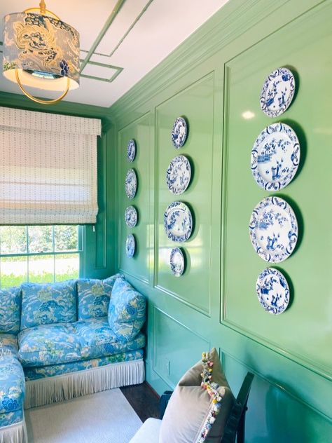 Cynthia Collins, Collins Interiors, Potted Boxwood, Grandmillenial Style, Shoji White, Benjamin Moore White, Paint Your House, White Plates, Green Rooms