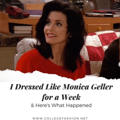 I dressed like Monica Geller for a week - the ultimate guide to Monica Geller's style from Friends Monica Geller Style, Friends Outfits 90s, Monica Friends, Monica Gellar, Red Sweater Outfit, Friends Outfits, White Oxford Shirt, Wear Red Lipstick, Oversized Grey Sweater