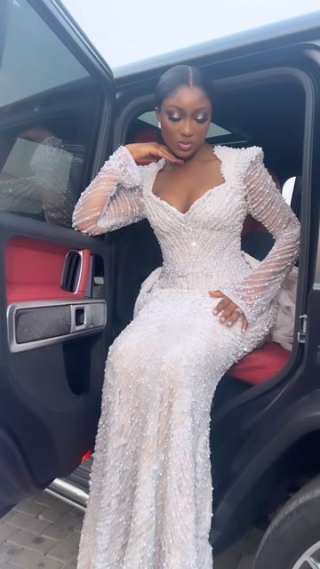 White Reception Dress Brides, White Lace Dress Styles Nigerian, Second Dress For Bride Reception, Bridal Gowns With Sleeves, Bride Reception Dress, Glam Wedding Dress, African Wedding Attire, African Bride, Civil Wedding Dresses