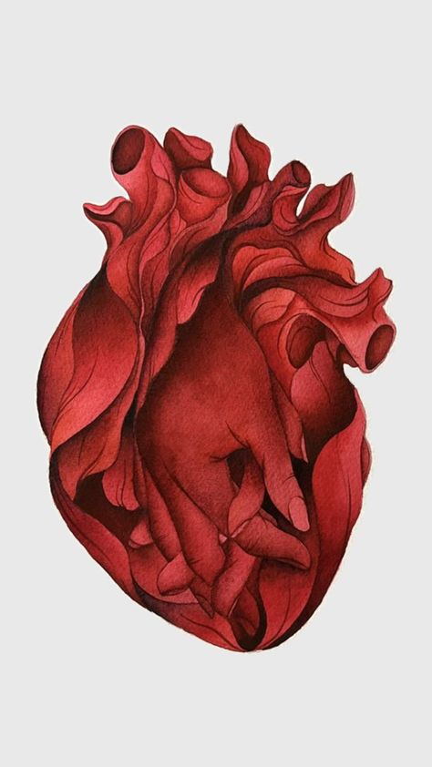 Human Heart Art Paintings, Human Heart Art Aesthetic, Anatomical Heart Aesthetic, Human Heart Painting, Anatomical Heart Painting, Heart Digital Art, Yuumei Art, Watercolor Tattoo Ideas, Anatomical Heart Art