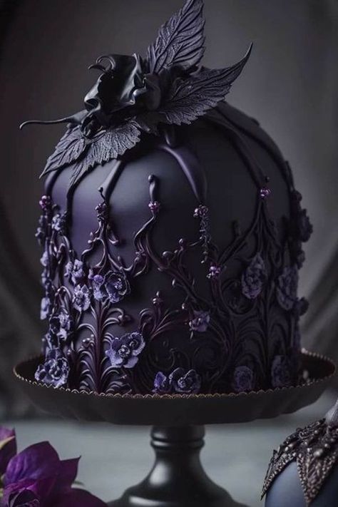 Goth Cake, Goth Cakes, Gothic Cakes, Gothic Wedding Cake, Gothic Cake, Floral Cakes, Fantasy Cake, Black Wedding Cakes, Purple Cakes