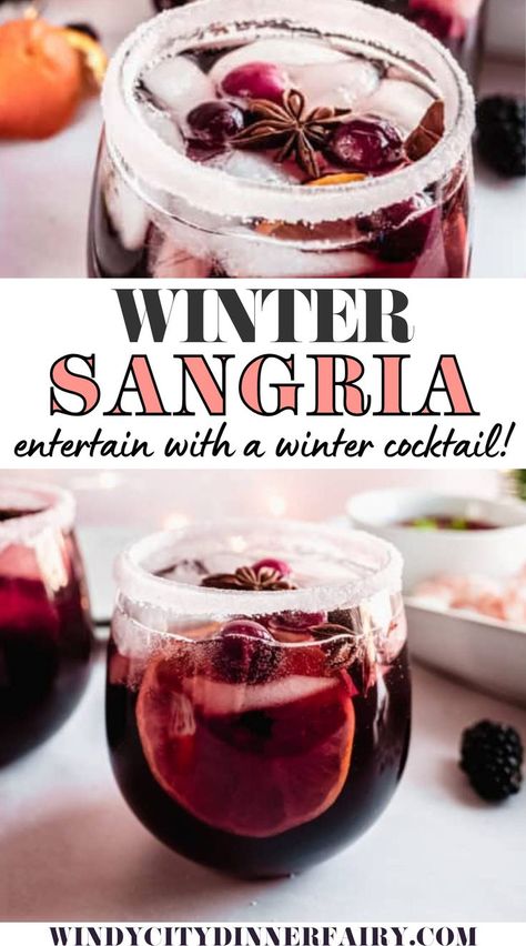 Winter Mixed Drinks, Winter Drinks Alcoholic, Winter Sangria Recipes, Holiday Sangria Recipes, Christmas Sangria Recipes, Dinner Winter, Easy Sangria Recipes, Winter Sangria, Christmas Sangria