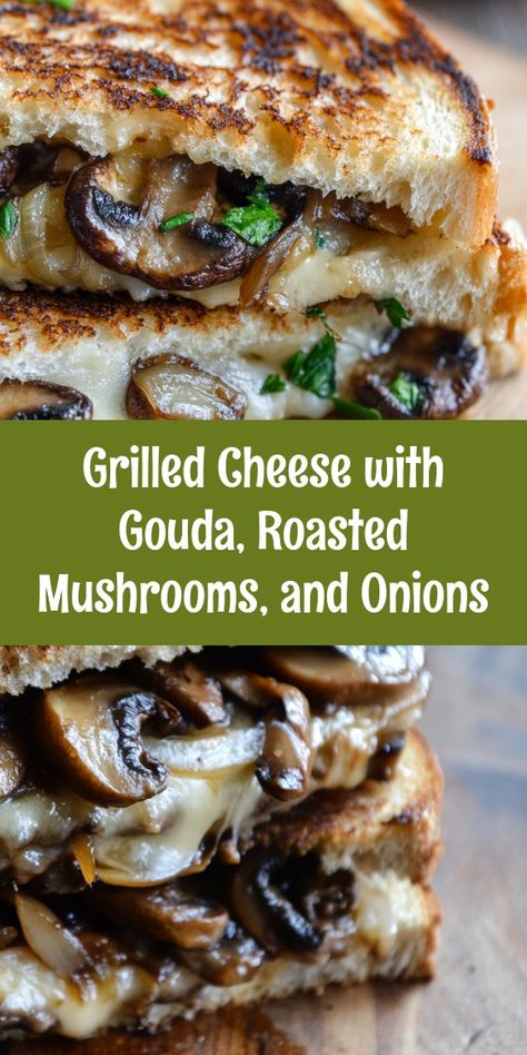 Elevate your comfort food game with this gourmet Grilled Cheese featuring smoked Gouda, roasted mushrooms, and sweet caramelized onions! This innovative twist on a classic sandwich combines rich flavors and delightful textures, making each bite an unforgettable experience. With just a few ingredients and easy steps, you'll have a delicious meal that serves as a warm hug on a chilly day. Perfect for cozy nights in or casual gatherings—try it today and enjoy the irresistible crispy, gooey goodness! 🍞🧀🍄🥪 #GrilledCheese #ComfortFood #RecipeIdeas Grilled Cheese With Gouda Roasted Mushrooms And Onions, Short Rib Grilled Cheese, Mushroom Onion Gouda Grilled Cheese, Mushroom Grilled Cheese Sandwich, Smoked Gouda Grilled Cheese, Garlic Mushroom Grilled Cheese, Aged Gouda Recipes, Gouda Grilled Cheese Sandwiches, Recipes With Gouda