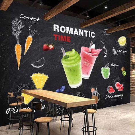 Custom Wall Mural 3D Creative Beverage Juice Art Wall Painting Bar Snack Bar Ice Cream Milk Tea Shop Wall Decor Poster Wallpaper| | - AliExpress Fruit Mural, Fresh Juice Bar, Juice Bar Interior, Juice Cafe, Boutique Restaurant, Fruit And Veg Shop, Juice Bar Design, Juice Shop, Smoothie Shop