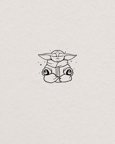 Cute Starwars Drawing, Starwars Small Tattoos, Grogu Tattoo Ideas Simple, Starwars Drawing Ideas, Star Wars Line Tattoo, Cute Star Wars Tattoo, Star Wars Small Tattoo, Starwars Tattoo Minimalist, Grogu Tattoo Ideas