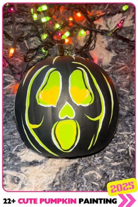 Neon scream mask pumpkin channels classic horror in neon. Its bold colors make it a standout Halloween piece. Cute pumpkin painting ideas for retro horror fans. Scream Mask Pumpkin, Cute Pumpkin Paintings, Scream Pumpkin Painting, Scream Pumpkin, Cute Pumpkin Painting Ideas, Cute Pumpkin Painting, Pumpkin Paintings, Scream Mask, Pumpkin Mask