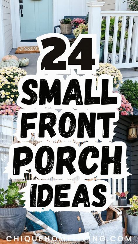 Transforming your small front porch into a summer oasis? Explore these 24 small front porch decor ideas to copy this summer, where every detail brings warmth and charm to your outdoor space. From colorful planters to cozy seating arrangements, each idea promises to maximize your porch's potential and create a welcoming retreat for lazy summer days and breezy evenings Small House Front Deck Ideas, Front Porch Garden Ideas Landscaping, Small House Porch Ideas, Very Small Porch Ideas, Small Front Patio Ideas Curb Appeal, Decorating Small Porch Ideas, Easy Front Porch Decor, Decorate Porch Ideas, Tiny Front Porch Decorating Ideas