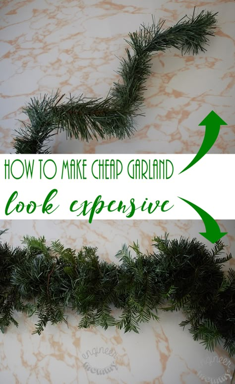 How To Make Cheap Garland Look Expensive!! You'll never believe this trick!! Cheap Garland Look Expensive, Outdoor Christmas Garland, Christmas Banister, Outdoor Garland, Diy Christmas Garland, Garland Diy, Dollar Tree Christmas, Front Porch Christmas Decor Ideas, Holiday Garlands