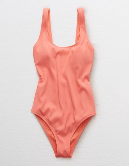 Aerie Ribbed Scoop One Piece Swimsuit Coral Swimsuit, Cheeky One Piece Swimsuit, Cute Sun, Summer Color Palette, Fluorescent Colors, Free Jeans, Neon Coral, Summer Swim Suits, One Piece Swimsuits