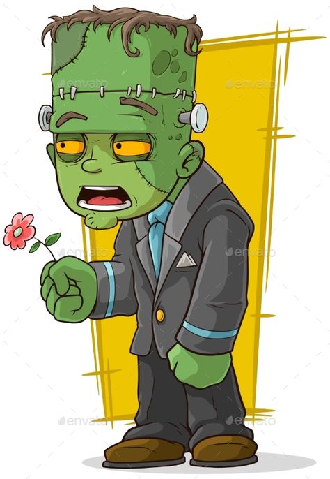 A vector illustration of cartoon green zombie monster with flower Frankenstein Cartoon, Frankenstein Illustration, Hipster Doodles, Green Zombie, Creepy Halloween Party, Zombie Cartoon, Frankenstein Art, Male Cartoon Characters, Zombie Monster