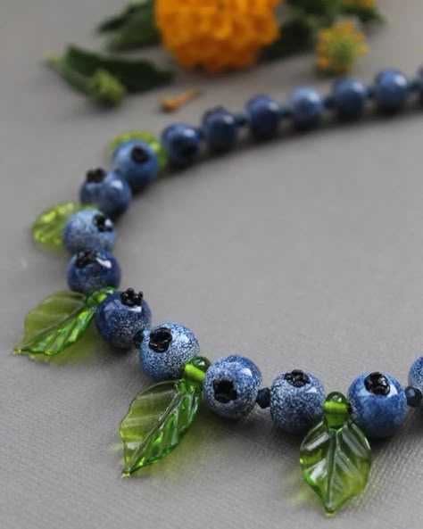 Blueberry Outfit, Blueberry Necklace, Glass Bead Jewelry, Handmade Lampwork Bead, Easter Sale, Funky Jewelry, Chain Silver, Diy Schmuck, Glass Bead Necklace