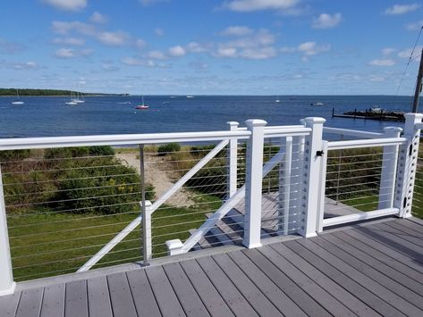 AZEK Deck & Cable Rail System, Fairhaven, MA - Traditional - Deck - Boston - by Care Free Homes, Inc. | Houzz Front Foor, Wire Railing, Wire Deck Railing, Outdoor Railing, Azek Decking, Cable Railing Deck, Trex Decking, Deck Inspiration, Railings Outdoor