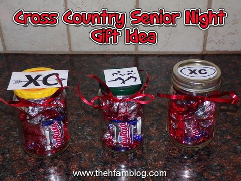 DIY Cross country or track senior night gift idea – thehfamblog End Of Season Cross Country Gifts, Senior Gifts For Cross Country Runners, Cross Country Gifts Senior, Xc Gift Ideas, Cross Country End Of Season Party, Senior Xc Gifts, Cross Country Gift Bags, Senior Cross Country Gift Ideas, Cross Country Goodie Bag Ideas