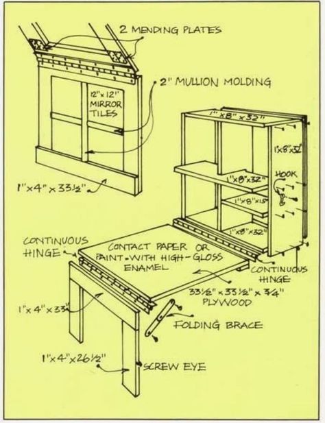 You’ve heard of a Murphy bed, now take a look at a Murphy table. I found this idea on Pinterest and thought I would be a great idea to make one for my laundry room as a folding table. The original idea was found in a book from 1979 entitled... Diy Murphy Table, Murphy Table, Drop Down Table, Table Plans, Space Saving Furniture, Murphy Bed, Craft Storage, Apartment Therapy, How To Build