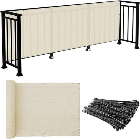 Amazon.com : E&K Sunrise 3' x 23' Balcony Privacy Fence Screen Cover with Zip Ties Outdoor Screen Fence UV Protection for Deck Patio Backyard Apartment Pool Porch (Beige) : Patio, Lawn & Garden Balcony Fence Cover, How To Cover Balcony For Privacy, Cover Balcony Ideas, Apartment Patio Ideas Privacy, Balcony Privacy Ideas Diy, Balcony Rain Protection Ideas, Balcony Covering Ideas, Covered Balcony Ideas, Apartment Balcony Privacy Ideas