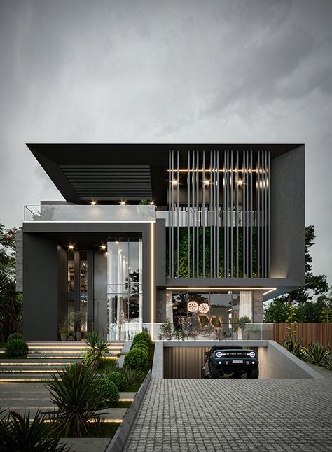 Modern Villa Exterior, Modern Bungalow Exterior, Modern Exterior House, Facade Architecture Design, Contemporary House Exterior, Modern Villa Design, House Facades, House Arch Design, Modern House Facades