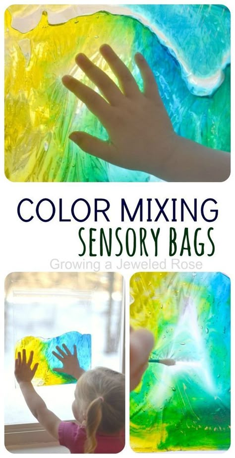 Color Mixing Sensory Bags- easy to make, mess free, fun, and educational! I love that you can see all three colors at once ; such a great way to teach color mixing! Sensory Bag, Sensory Bags, Sensory Ideas, Sensory Art, Colour Mixing, Mixing Colors, Toddler Sensory, Sensory Bottles, Teaching Colors