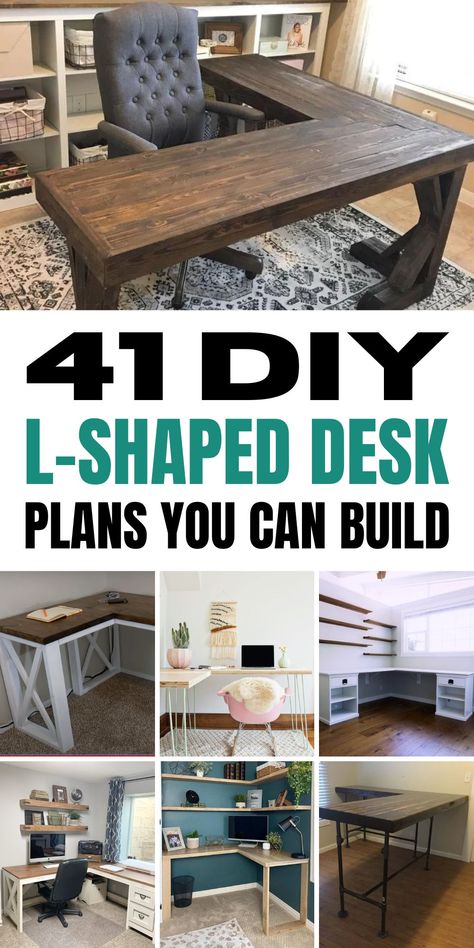 Explore these 41 DIY L-shaped desk plans and ideas to transform your workspace. From sleek modern designs to rustic inspirations, find the perfect desk project to enhance both functionality and style in your home or office. L Shape Desk Plans Diy, Homemade Office Desk Ideas, Make A Desk Diy How To Build, Build A L Shaped Desk, How To Make An L Shaped Desk, Building L Shaped Desk, Building An L Shaped Desk, Build Your Own Desk Diy, Small L Shaped Desk Diy