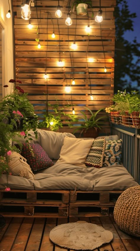 Pallets Balcony Ideas, Backyard Ideas For Small Yards Cheap, Balcony Renovation Ideas, Small Back Deck Ideas Decor, Balcony Pallet Ideas, Small Screened In Porch Decorating Ideas On A Budget, Apt Balcony Ideas Small Spaces, Cozy Apartment Patio Ideas, Small Patio Garden Ideas Apartments