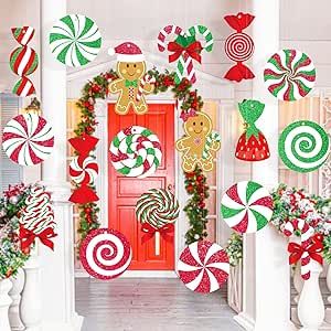 GuassLee Candy Gingerbread Christmas Outdoor Decorations - 18pcs Large Hanging Candy Cane Gingerbread Man Lollipop Christmas Decor for Outdoor Yard Porch Christmas Tree Decorations Porch Christmas Tree, Lollipop Christmas, Christmas Outdoor Decorations, Candy Cane Gingerbread, Fun Family Christmas Games, Christmas Door Decorating Contest, Christmas Classroom Door, Canes Decor, Gingerbread Christmas Decor