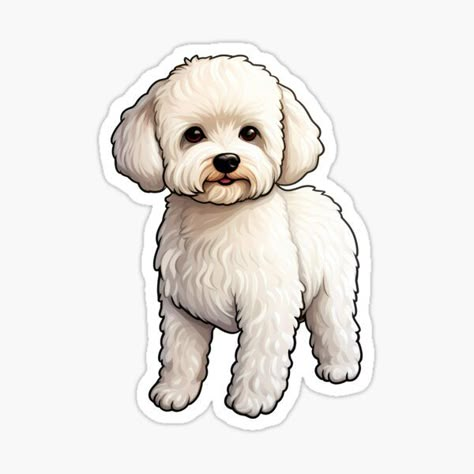 Bichon Illustration, Bichon Drawing, Bichon Frise Drawing, Poodle Sticker, Bichon Frise Art, Puppy Fluffy, Cute White Dogs, Bichon Poodle, Bichon Dog