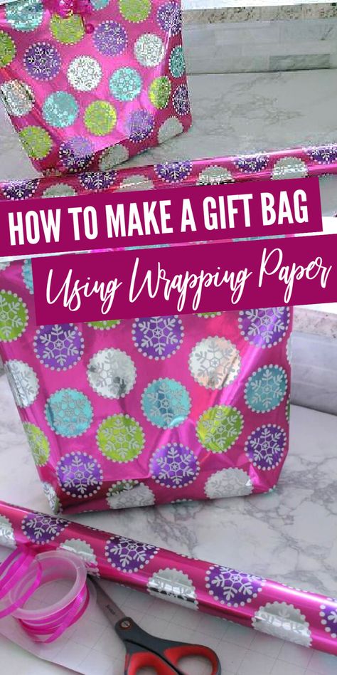 Basket Gift Wrapping, Bag Out Of Wrapping Paper, Diy Gift Bags From Wrapping Paper, Make A Gift Bag, How To Make A Gift Bag, Make A Bag, Gift Bags Diy, Basket Gift, Large Gift Bags