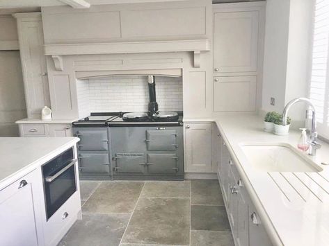 Aga Cooker Modern Kitchen, Aga Kitchen Modern, Aga Cooker Kitchen, Aga Kitchen Farmhouse, Aga Colours, Aga Mantle, Aga Surround, Barn Conversion Kitchen, Aga Oven