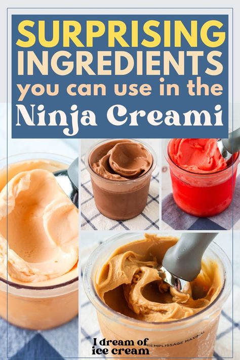 You may be surprised by some of the unexpected ingredients you can use in the Ninja Creami! Making sorbet and ice cream is a cinch, thanks to these easy additions. Vanilla Creami Ice Cream Recipe, Ninja Creami Oat Milk Ice Cream, Ninja Creamy Easy Recipes, Frozen Yogurt Recipe Ninja Creami, Ninja Creami Recipes Pudding, Creamsicle Ninja Creami, Deluxe Creami Recipes, Ninja Creami Coke Slushie, Ninja Creami Deluxe Frozen Yogurt Recipe