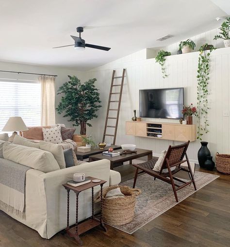 Kelly | Hartley Home | on Instagram: “Advert your eyes from the plants on the dang ledge that really need to be watered 👀 (I watered them. I promise) and look at that naked…” Living Room Ledge Decor Shelf Ideas, Vaulted Ceiling Shelf Decor, Plant Ledge Decorating Ideas, High Shelf Decorating, Living Room With Greenery, Plant Ledge Decorating, Ledge Decorating Ideas, Plant Ledge, Shelving Decor