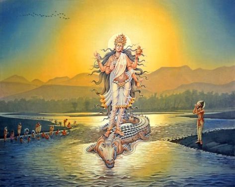 Ganga -The Goddess River | Sagar World Blog Ganga Goddess, Shiv Puran, Ganga River, Kumbh Mela, Saints Of India, Haridwar, Vedic Astrology, Lord Vishnu, Indian Festivals