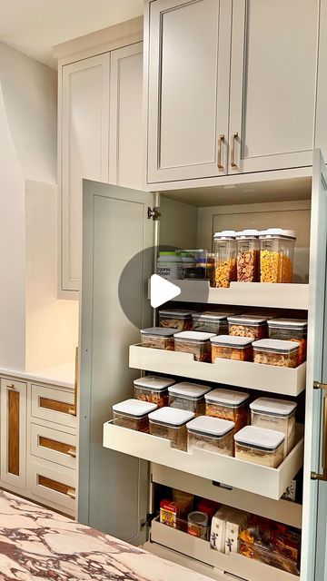 Tania Jaar | Design 2 Organize & Co. on Instagram: "Don’t have a walk-in pantry? Use & share our latest idea on how to convert your kitchen into a more welcoming space. We used this tall cabinet for storage and created a dream pantry for our client. Make your pantry look fabulous and book your free consultation today using the link in our bio.   👉🏻Visit www.design2organize.com" Organizing Tall Pantry Cabinets, Tall Cupboard Storage Kitchen Organization, Kitchen Tall Cabinet Ideas, Tall Lazy Susan Pantry, Pantry Interior Design, Pantry Storage Ideas, Pantry Organisation Indian Kitchen, Organize Deep Pantry Cabinet Slim, Tall Pantry Cabinet