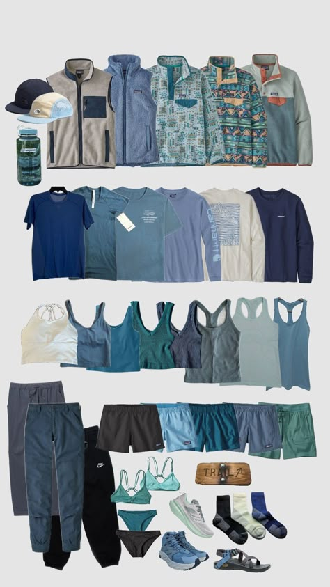 blue #outfit #outdoors #granolagirl #granola #style #styleinspo #capsule #patagonia Camping Summer Outfits For Women, Billabong Outfits Winter, Blue Hiking Outfit, North Carolina Aesthetic Outfits, Gronala Outfit, Salted Granola Outfits Aesthetic, Granola Girl Amazon Finds, Granola Girl Outfits Aesthetic, Granola Accessories