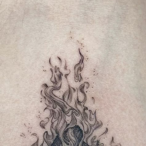 Pillar Of Cloud And Fire Tattoo, Fire Woman Drawing, Black And White Flame Tattoo, Fineline Flame Tattoo, Fire Shoulder Tattoo, Burning Flowers Tattoo, Black And Grey Fire Tattoo, Wind And Fire Tattoo, Abstract Flame Tattoo