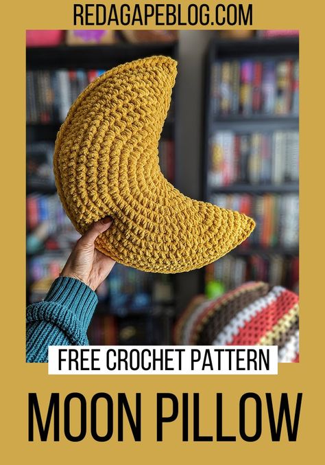 Crochet Moon Pillow Pattern, Crochet Free Pillow Pattern, Half Moon Crochet Pattern, Moon Pillow Crochet Pattern, Small Crochet Pillow Free Pattern, Crochet Bedroom Decor Free Pattern, Moon Pillow Crochet Pattern Free, Throw Pillow Crochet Pattern Free, Crescent Moon Crochet Pattern