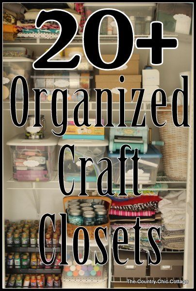 Over 20 Organized Craft Closets - The Country Chic Cottage Upcycling Bottles, Craft Nook, Craft Room Closet, Craft Closet Organization, Closet Room Organizer, Craft Office, Cottage Diy, Craft Closet, Diy Organizer