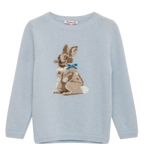 Confiture Bunny Sweater They may be a typical symbol of spring, but rabbits ... Bunny Sweater, Bunny Design, Blue Jumper, Blue Bunny, Bunny Designs, Shop Tops, Blue Sweater, The Bunny, Knitwear Tops